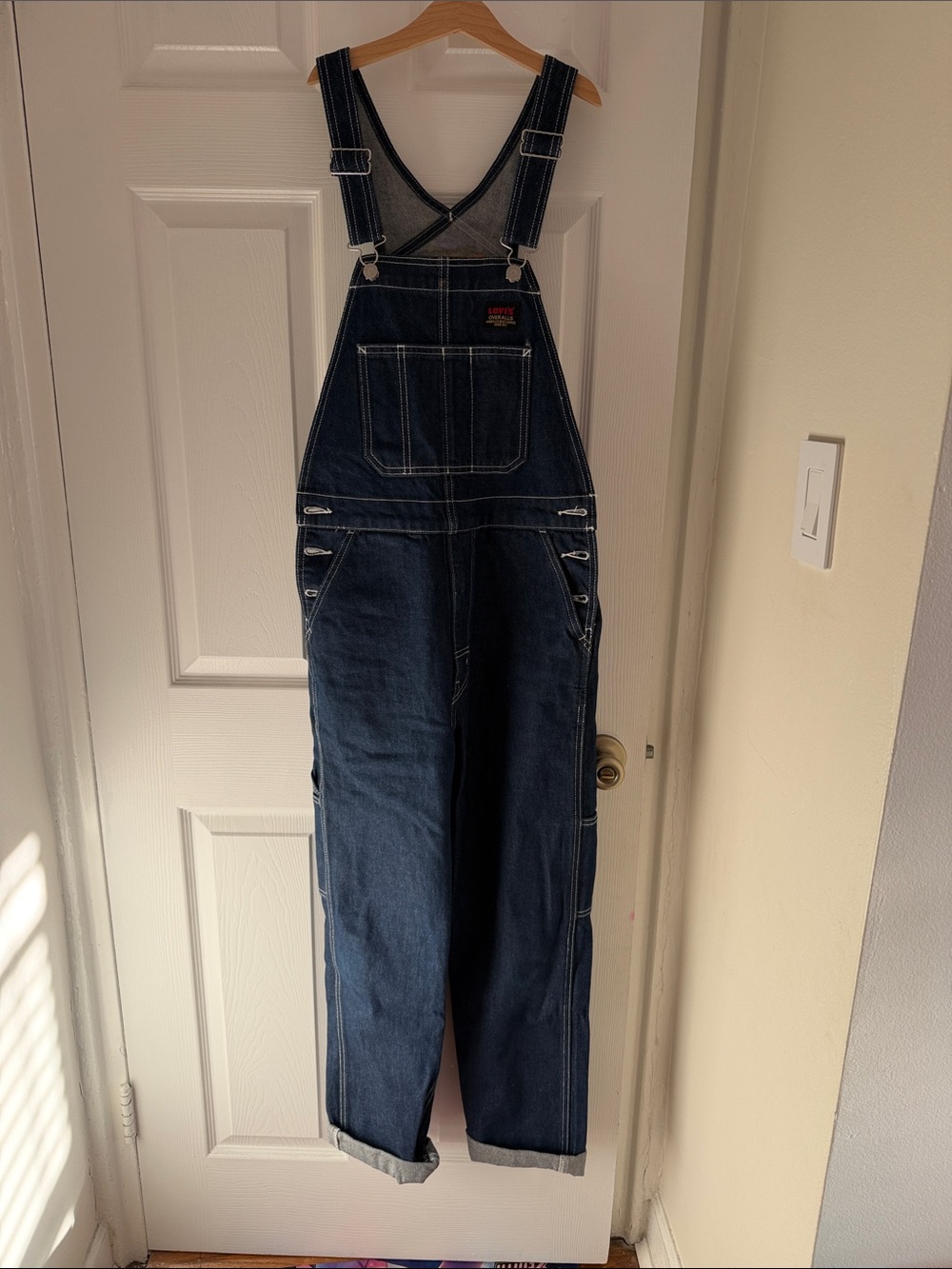 Levi’s Dark Indigo Denim Overalls with Contrast Stitching